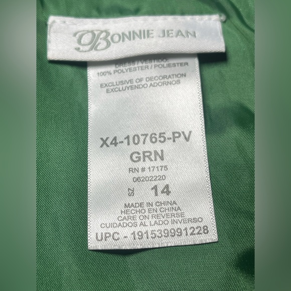 Bonnie Jean Girls Green Dress Size 14 - Picture 7 of 8